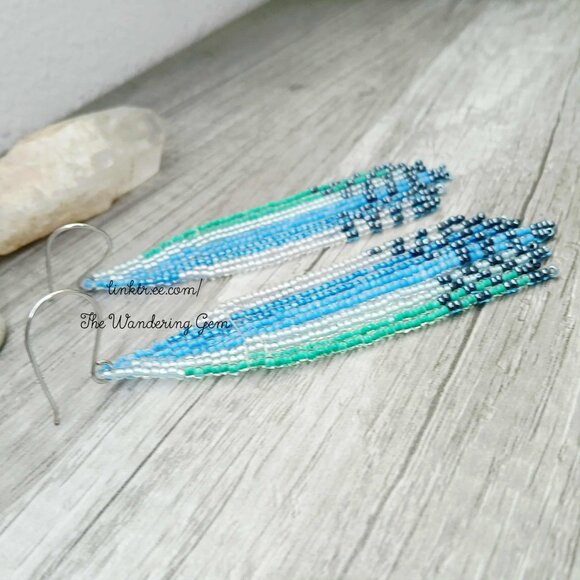 Boho Chic Beaded Fringe Cascade Shoulder Duster Dangle Earrings 4" - Picture 7 of 9